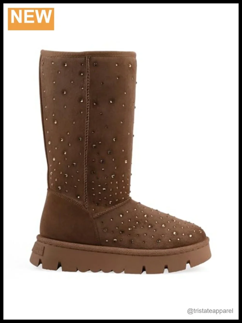 Faux Fur Lined Rhinestone Platform Knee High Boots
